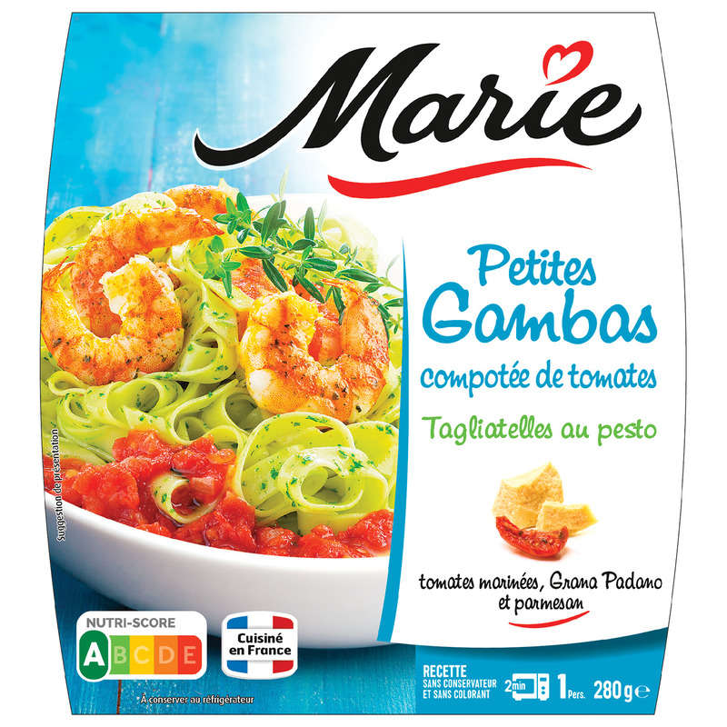 Marie Petites gambas compotée de tomates tagliatelles au pesto 280g