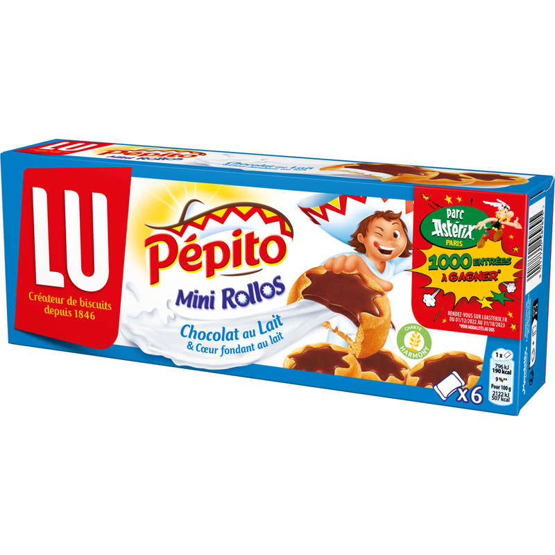 Lu Pepito Mini Rollos Biscuits fourrés et nappés au Chocolat au Lait 225g