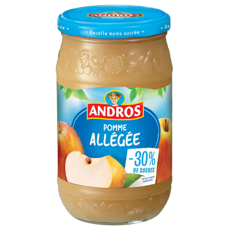 Andros Compote de Pommes Allégée -30% de Sucres Pot 730g