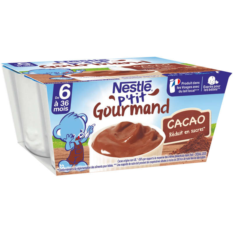 Nestlé P'Tit Gourmand Crème Dessert Chocolat Dès 8 Mois 4x100g