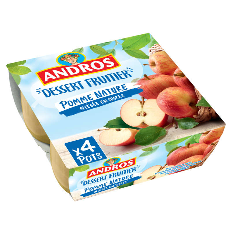 Andros Compote pomme nature allégée en sucres 4x100g