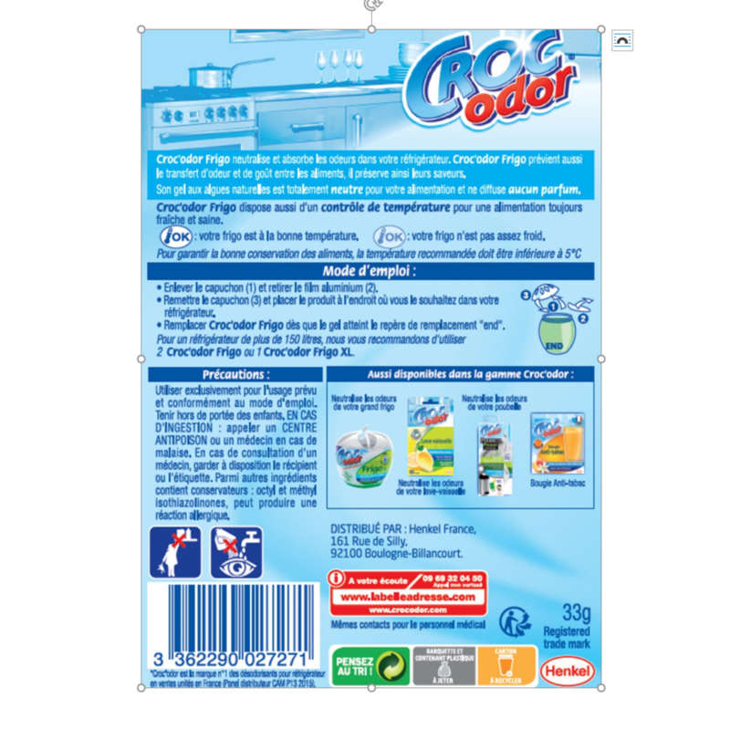 Croc Odor Désodorisant Frigo 33G