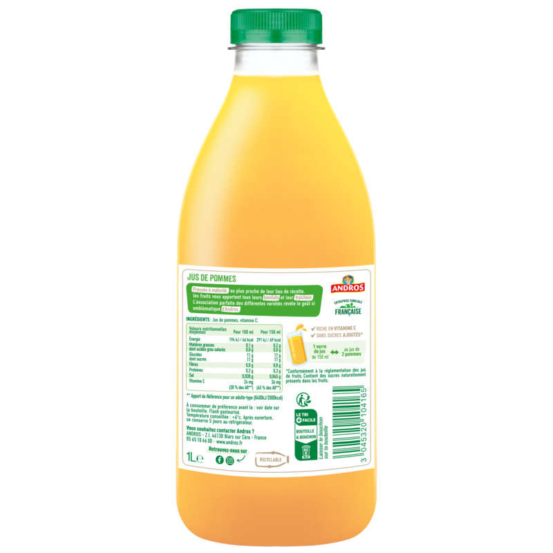 Andros Jus de Pommes Sans Sucres Ajoutés 1L