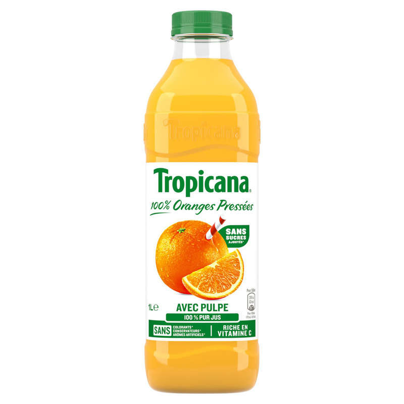 TROPICANA Pur Jus d'Orange avec Pulpe la Bouteille de 1L