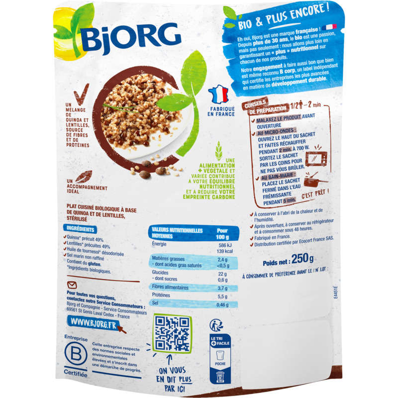 Bjorg Veggie Quinoa Lentilles Bio 250g