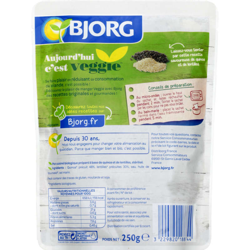 Bjorg Veggie Quinoa Lentilles Bio 250g