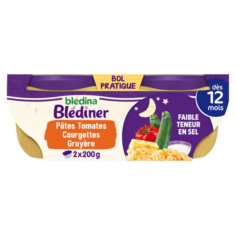 Blédina Blediner Pâtes Coquilles Tomates Courgettes Lait Dès 12 Mois 2x200g