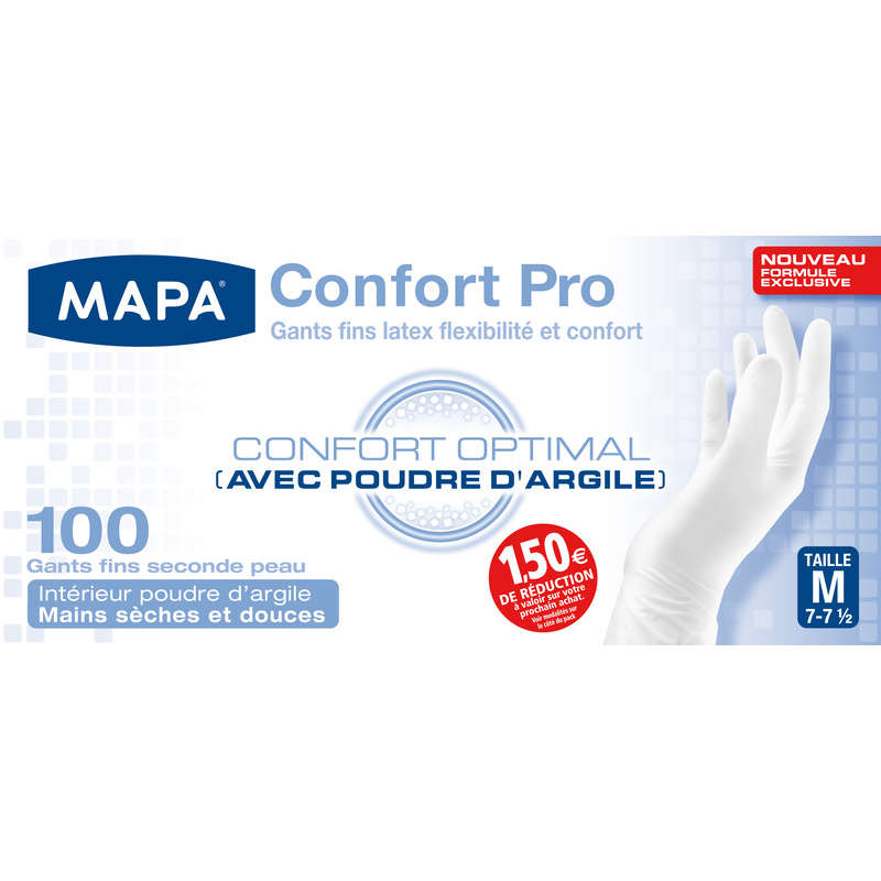 Mapa Gants Fins Latex Confort Optimale Avec Poudre D'Argile, Taille M