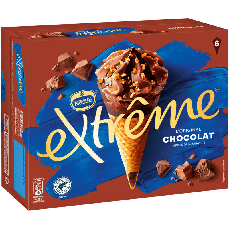 Nestlé Cônes Extrême Chocolat pépites de Nougatine 6x71g