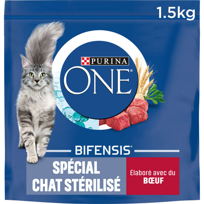 Purina One Croquettes Chat Stérilisé Au Boeuf Et Blé 1,5Kg