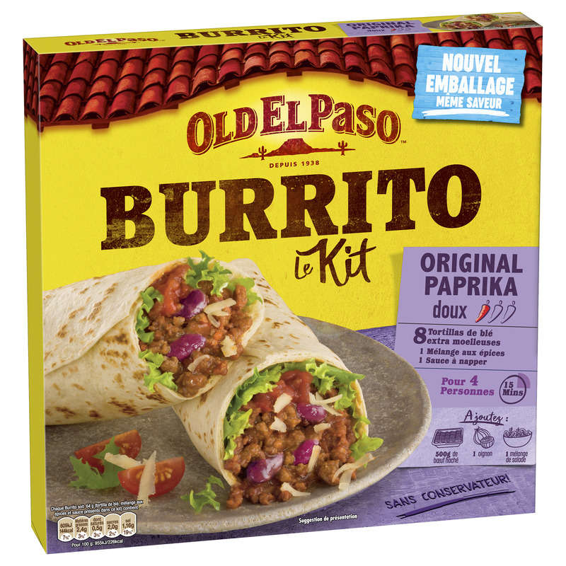 Old El Paso Burrito Le Kit Burritos Saveur Original Paprika Doux 510g