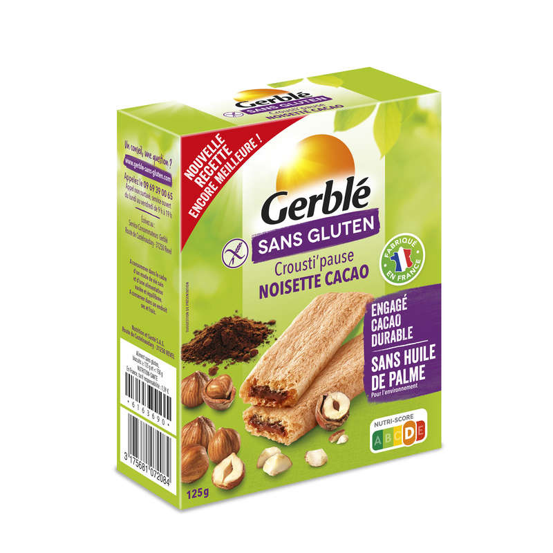 Gerblé Crousti'Pause coeur cacao noisette sans gluten 125g