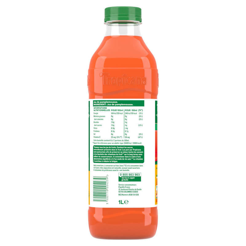 Tropicana Pur Jus de Pamplemousse Rose la Bouteille de 1L