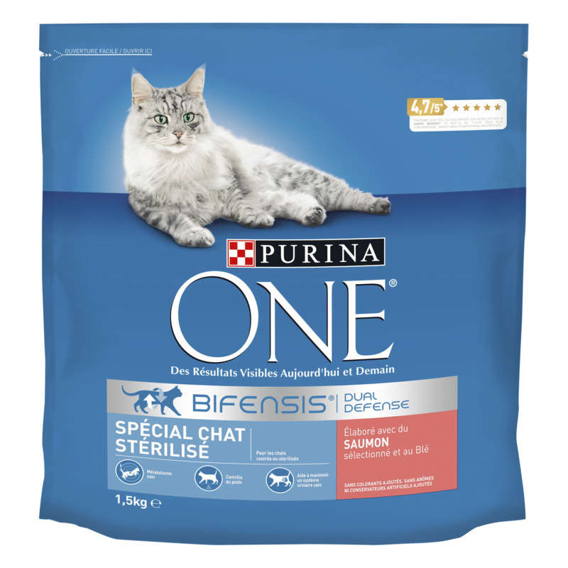 Purina One Croquettes Chat Stérilisé Au Saumon Et Céréales 1,5Kg