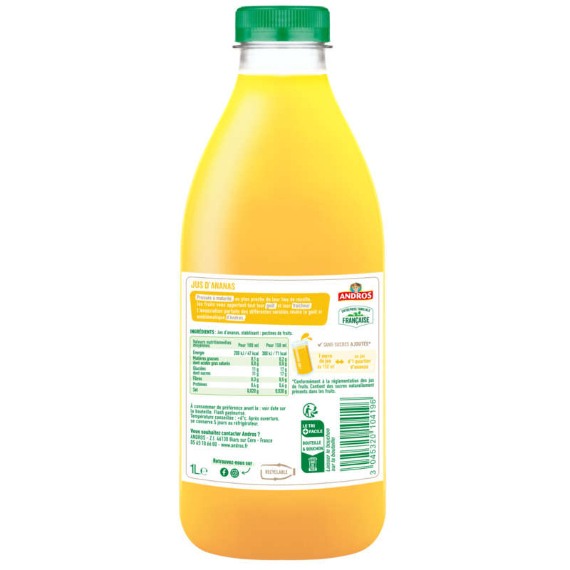 Andros jus de ananas la bouteille de 1L