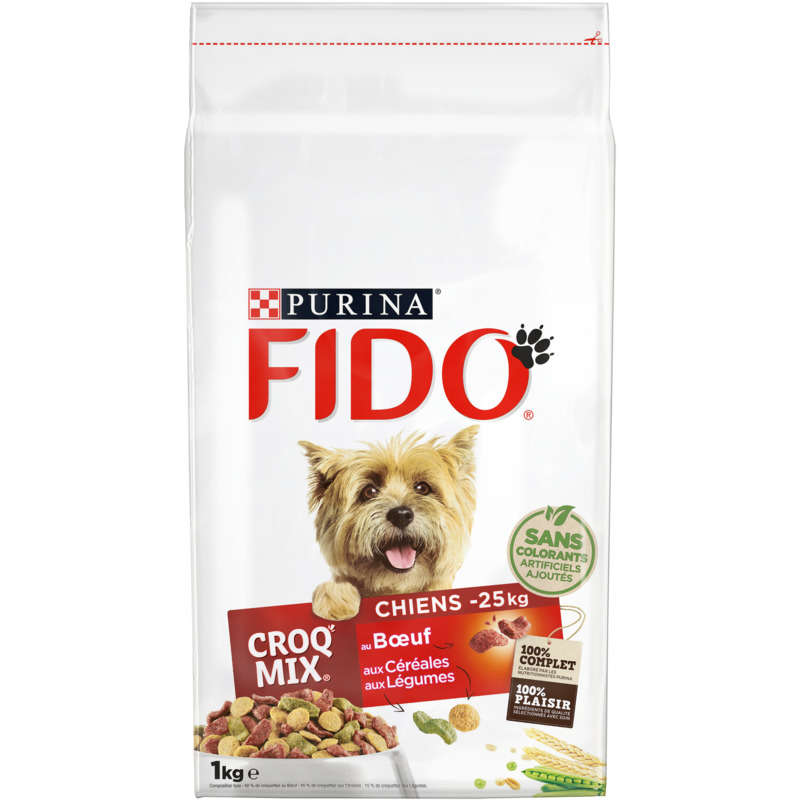 Fido Croq' Mix Croquettes pour Chien -25kg au Bœuf et légumes 1kg