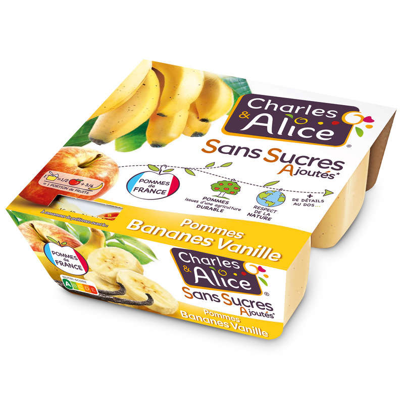 Charles & Alice Desserts fruités pommes bananes et vanille 4x97g