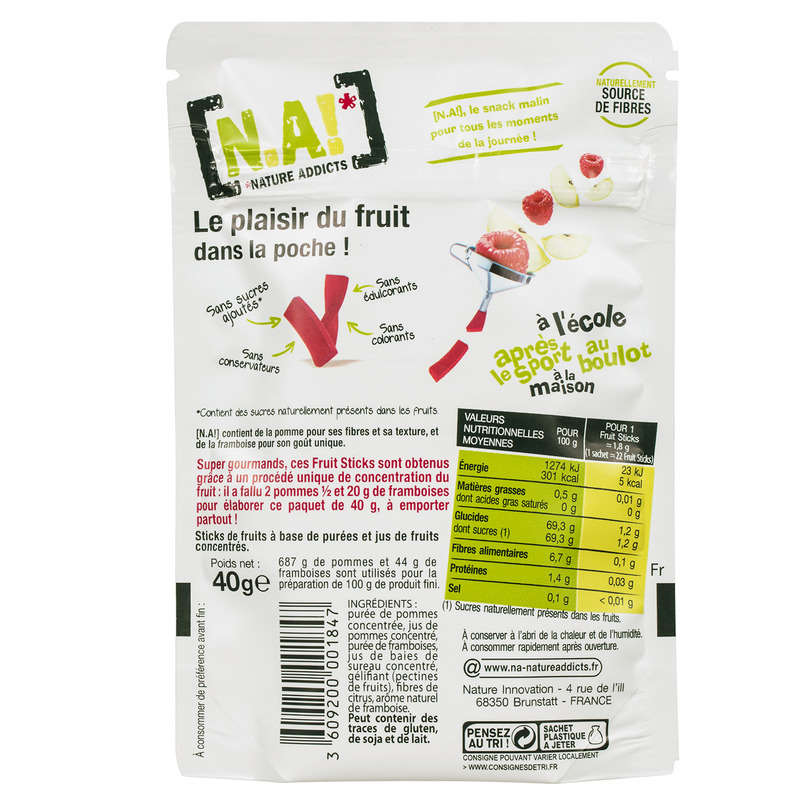 N.A! Sticks De Fruits À Base De Purées Saveur Framboise 40G