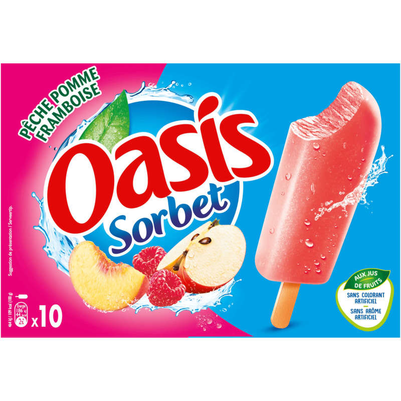 Oasis Sorbet pêche pomme framboise 400g