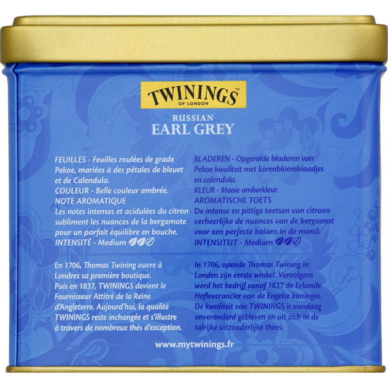 Twining Thé noir Russian Earl Grey aromatisé bergamote & citron 150g