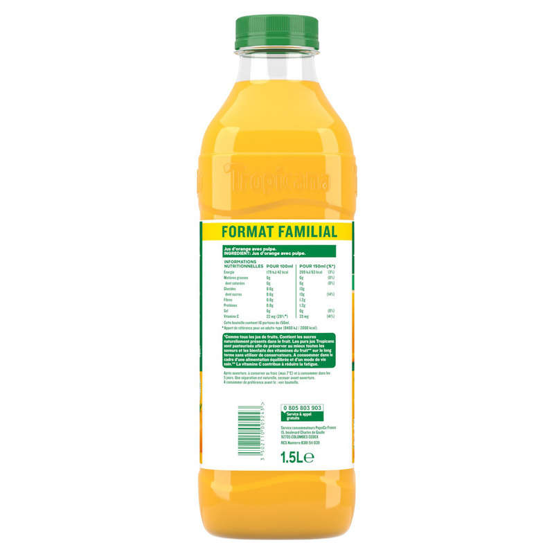 Tropicana Pur Jus d'Orange avec Pulpe la Bouteille de 1,5L