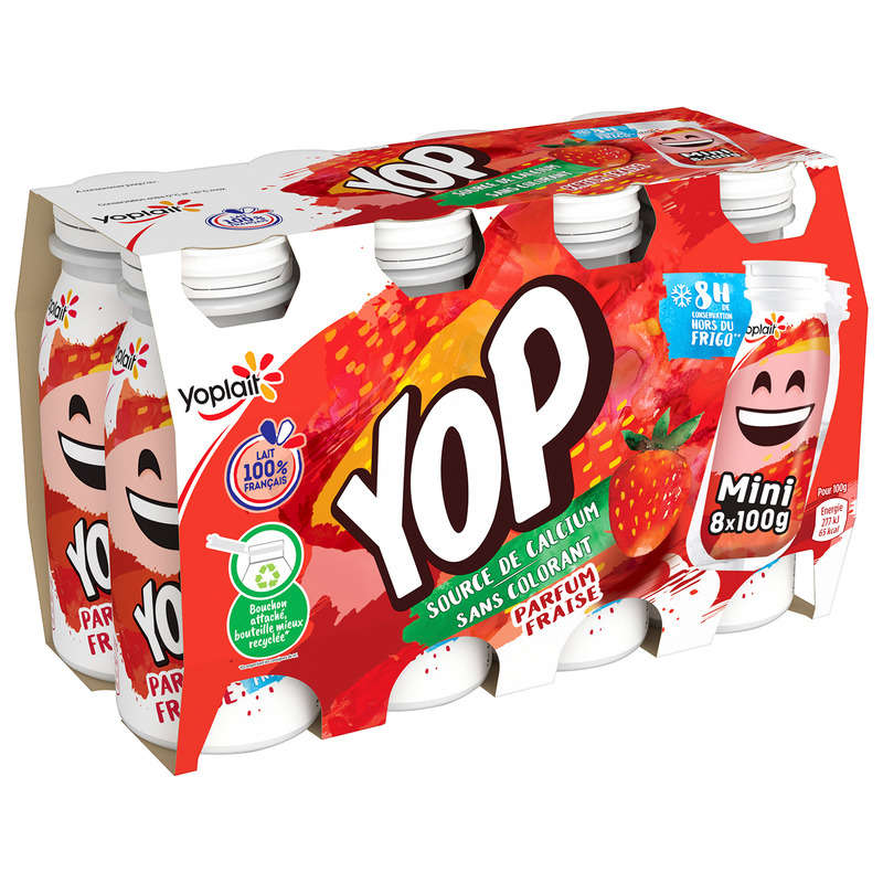 Mini YOP yaourt à boire fraise le pack de 8x100g