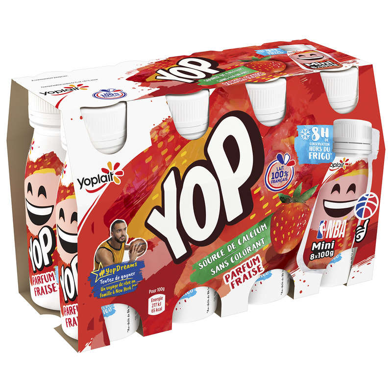 Mini YOP yaourt à boire fraise le pack de 8x100g