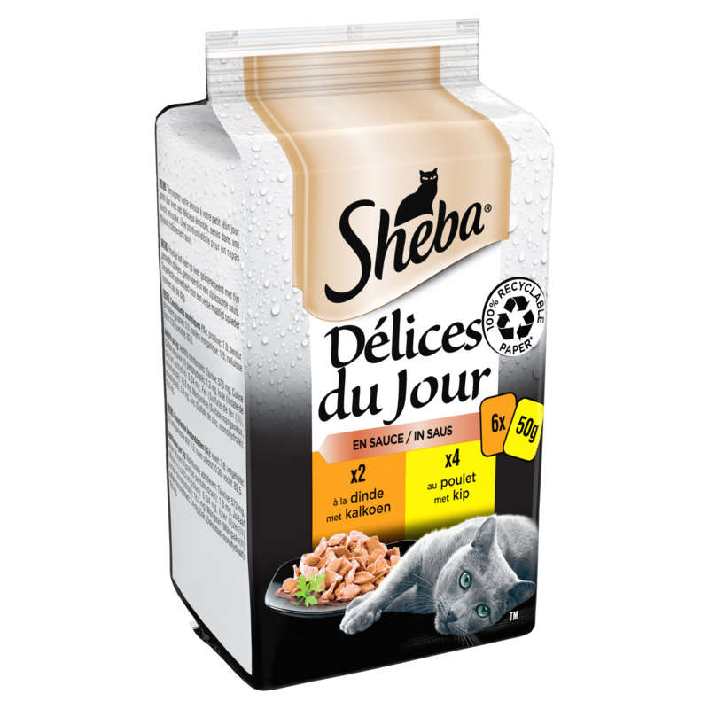 Sheba Délices du Jour Pâtée sauce à la volaille pour chat 6x50g