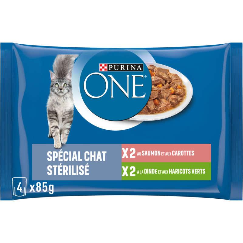 Purina One Pâtée Chat stérilisé au saumon et dinde 4x85g