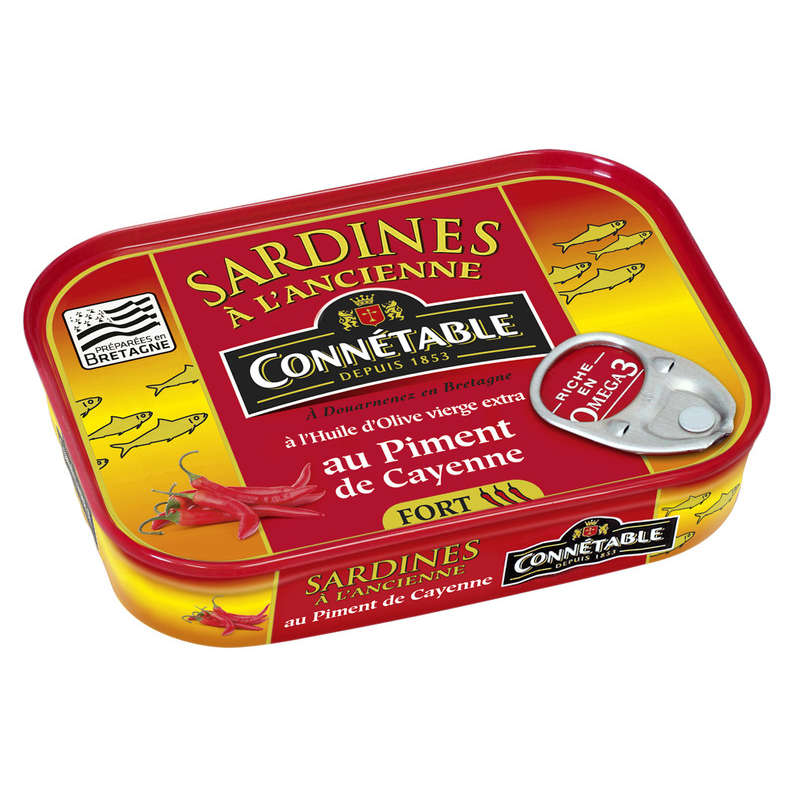 Connétable Sardines À L'Ancienne À L'Huile D'Olive Vierge Extra Au Piment De Cayenne, Fort 115G