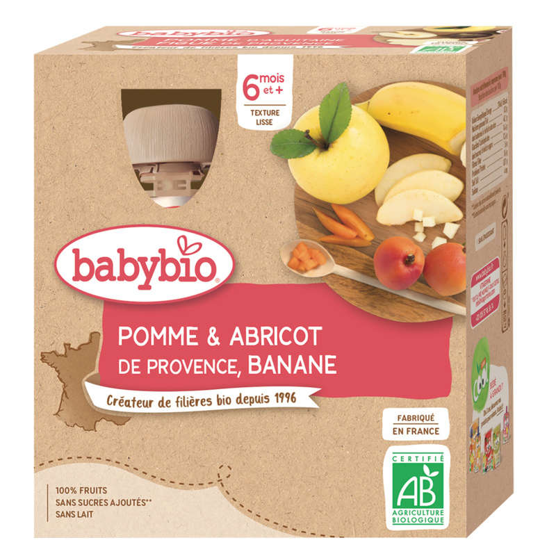 Babybio Compote Pomme Abricot Banane Dès 6 Mois 4x90g