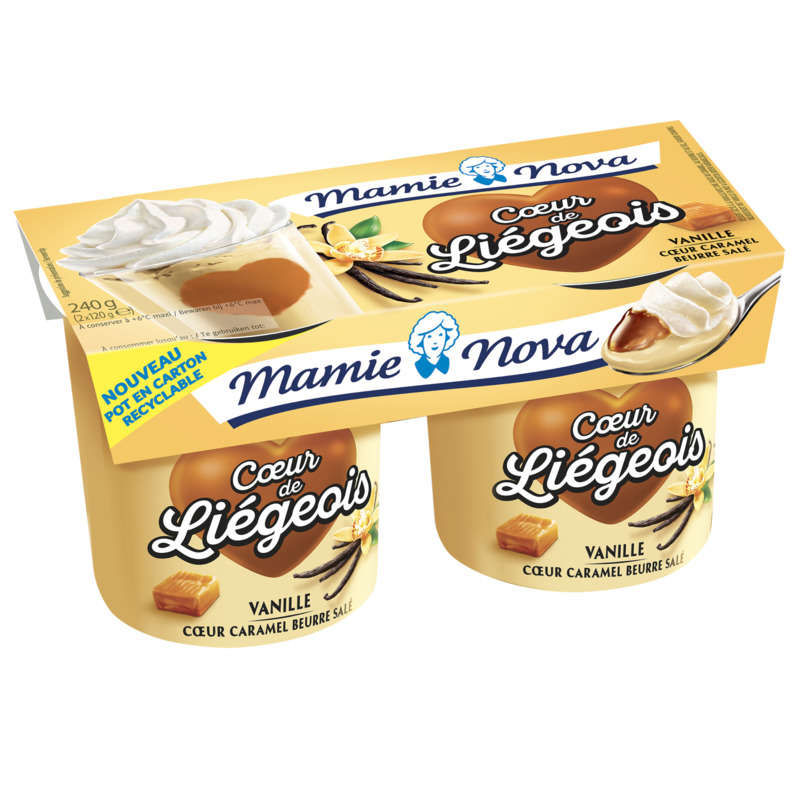 Mamie Nova Dessert Gourmand Cœur de Liégois Vanille Cœur Caramel 2x120g