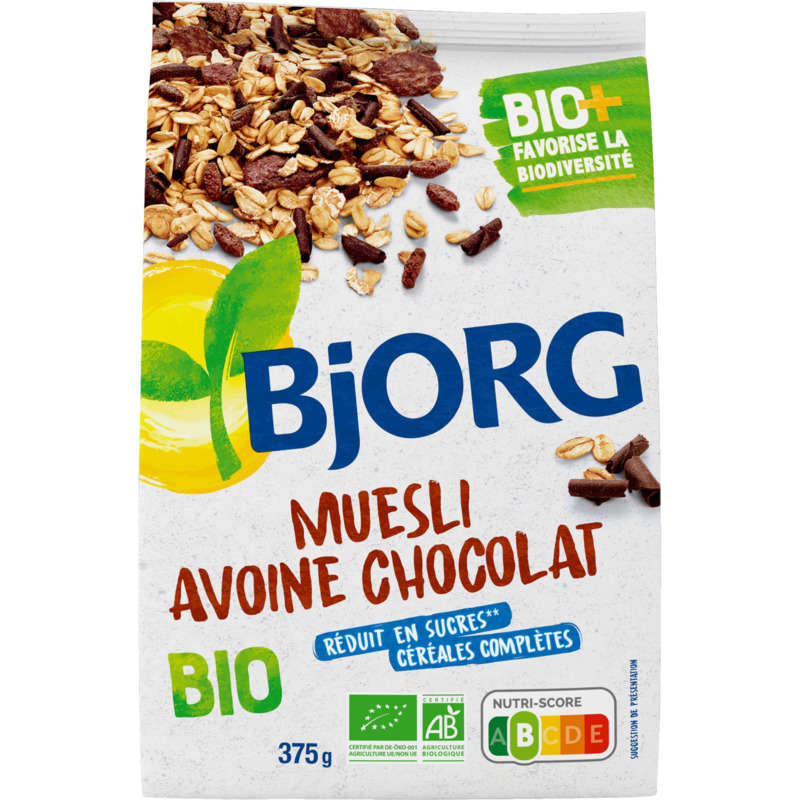 Bjorg Muesli Avoine Chocolat, Bio 375G