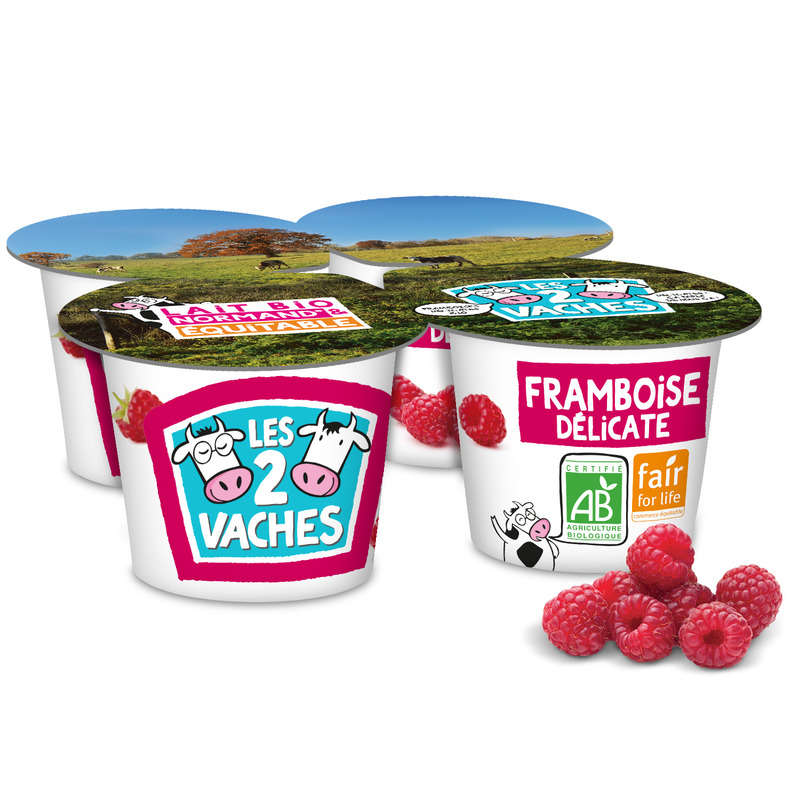 Les 2 Vaches Yaourt Aux Fruits Framboise Bio 4X115G