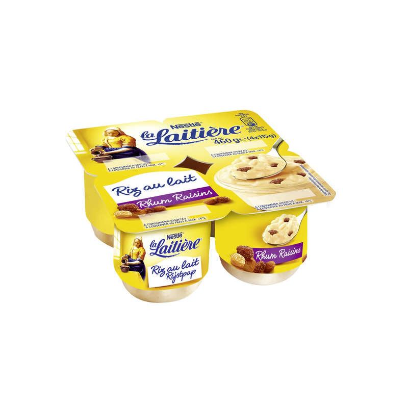 La Laitière riz au lait rhum raisins 4x115g