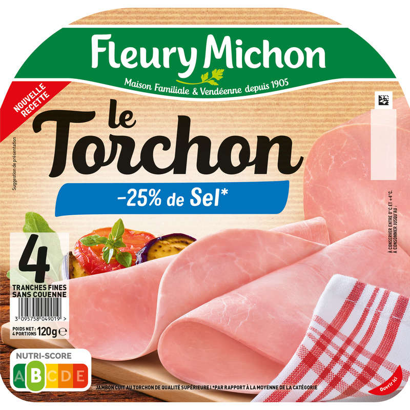 Fleury Michon Jambon Le Torchon -25% De Sel X4