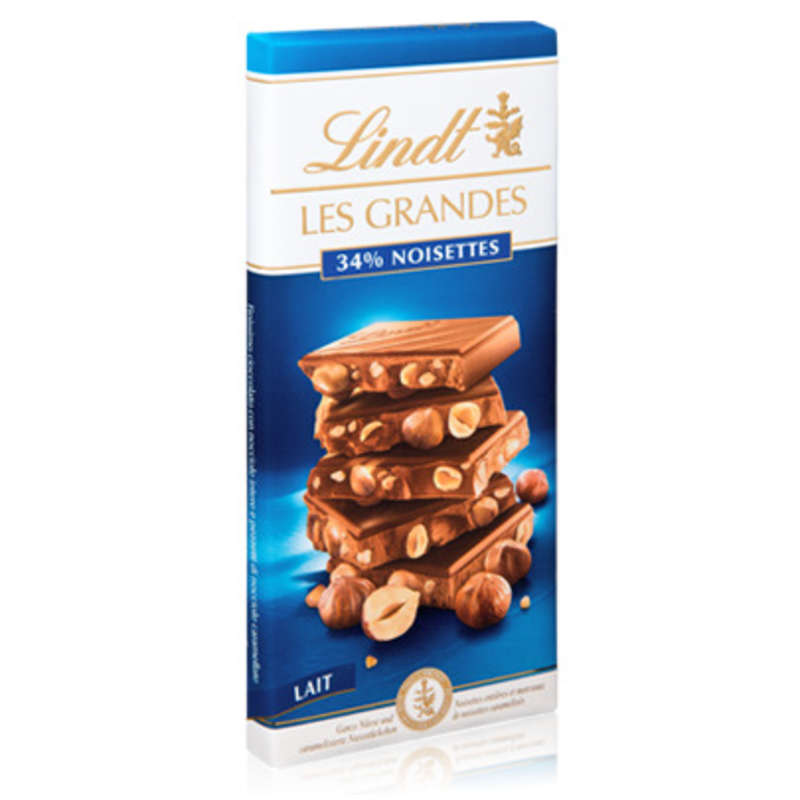 Lindt Tablette Chocolat Les Grandes Lait 34% Noisettes 150 G