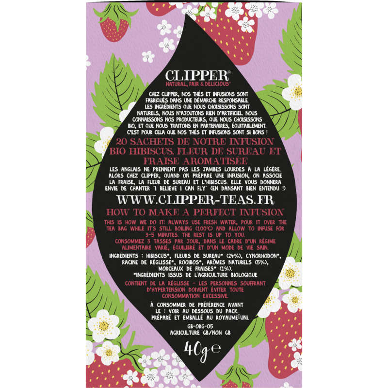 Clipper Infusion Bio Fraise & Fleur de Sureau 20 Sachets 40g