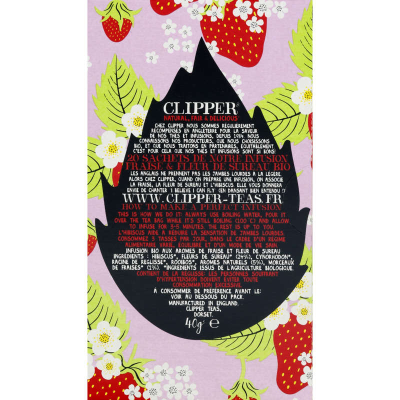 Clipper Infusion Bio Fraise & Fleur de Sureau 20 Sachets 40g