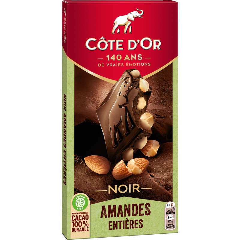 Côte d'Or Tablette Chocolat Noir aux Amandes Entières 180g