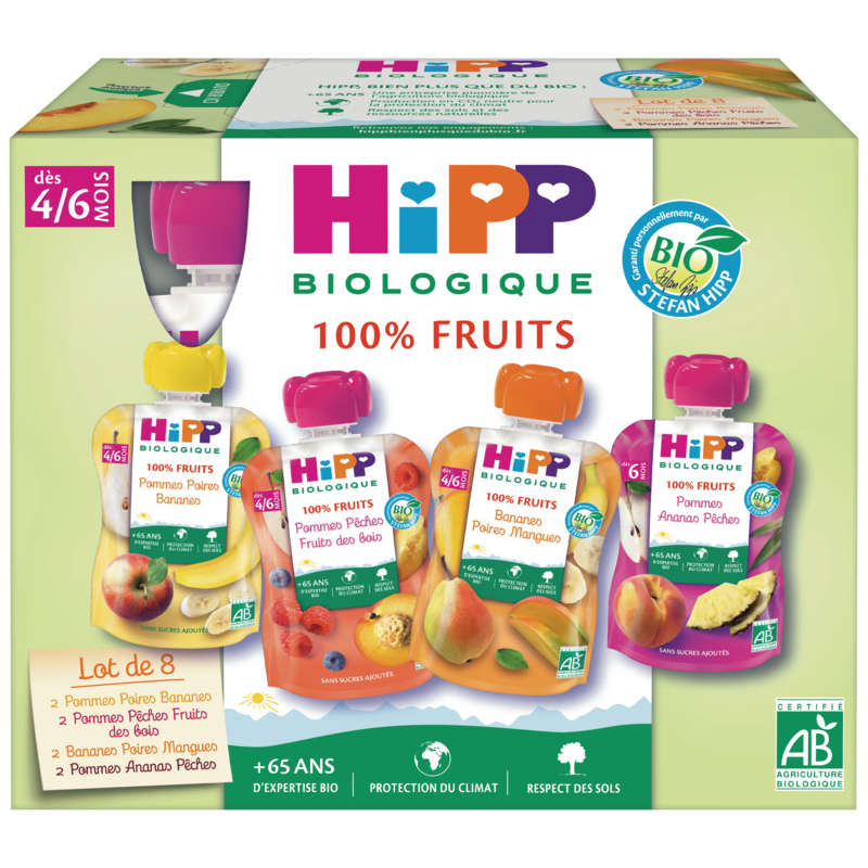 Hipp Biologique Purées de Fruits 4 Variétés, Dès 4/6 Mois