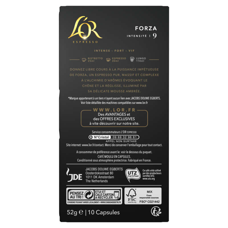 L'Or Espresso Café Forza intensité 9 x10 capsules 52g