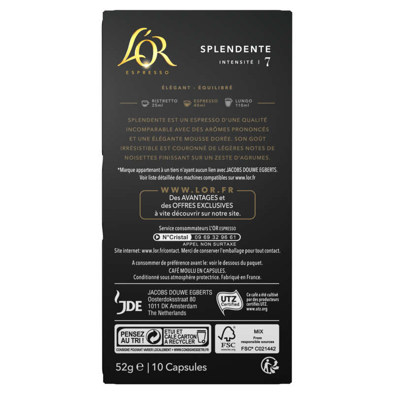 L'Or Espresso Café Splendente intensité 7 x10 capsules 52g