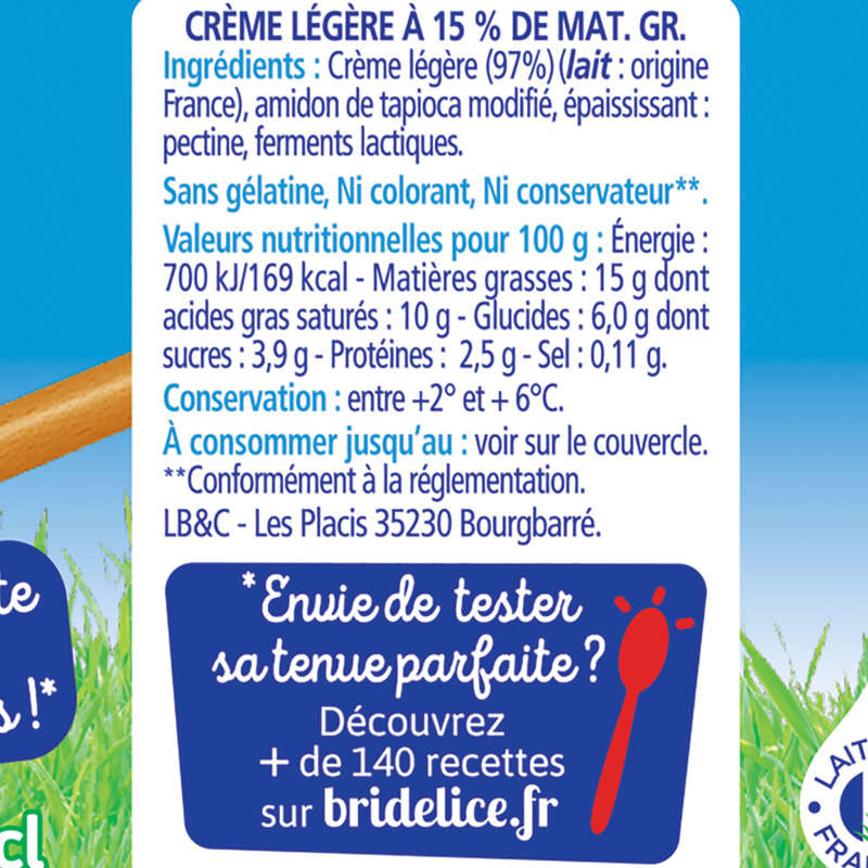 Bridélice Crème Fraîche Epaisse 15% Mat.Gr Pot 50cl