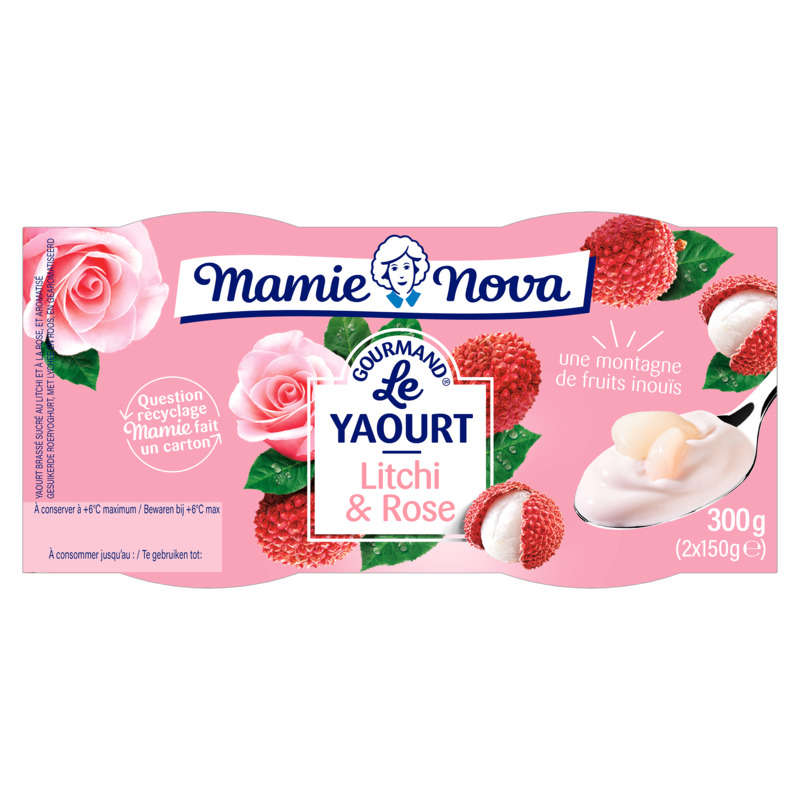 Mamie Nova Yaourt Brassé Sucré Aux Litchi Rose 2X150G