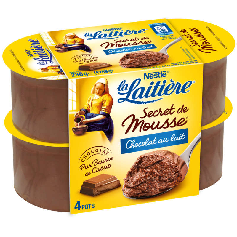 LA LAITIERE Mousses chocolat au lait 4 x 59g