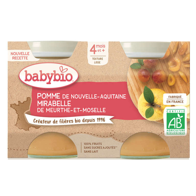 Babybio purée de mirabelle & pomme Bio 4M le pack de 2x130g