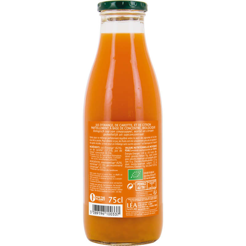 Jardin Bio jus d'orange, citron et carotte la bouteille de 75cl