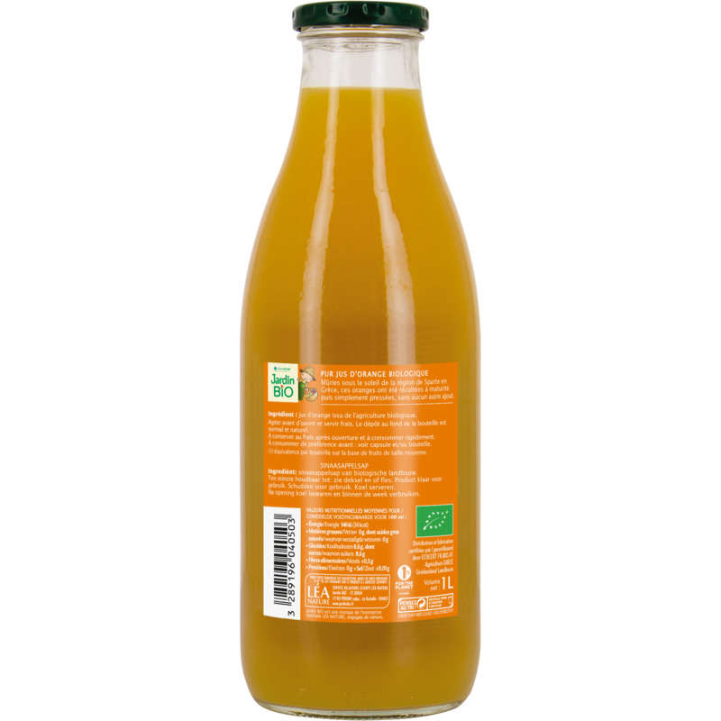 Jardin Bio jus d'orange bio la bouteille de 1L