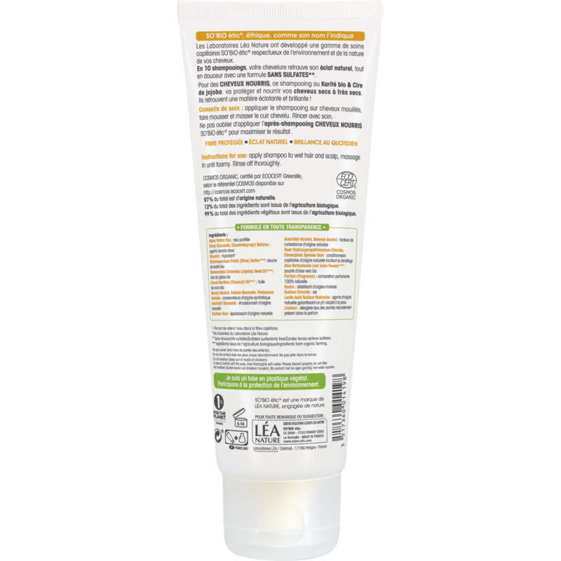 SO'BiO Étic Shampooing Cheveux Nourris au Karité Bio 250ml